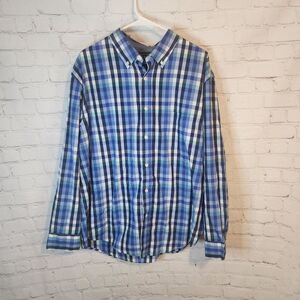 Men's Saddlebred Blue Plaid Casual Button Down Shirt, Size XL